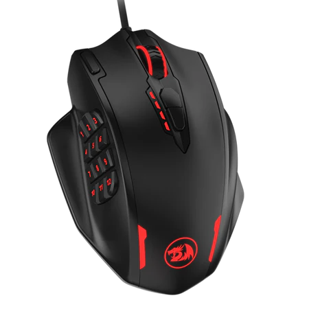 Redragon M908 IMPACT MMO Gaming Mouse up to 12,400 DPI High Precision Mouse for PC, 18 Programmable Buttons, Weight Tuning Cartridge, 12 Side Buttons, 5 programmable user profiles, 16.8 Million Customizing LED Color Option