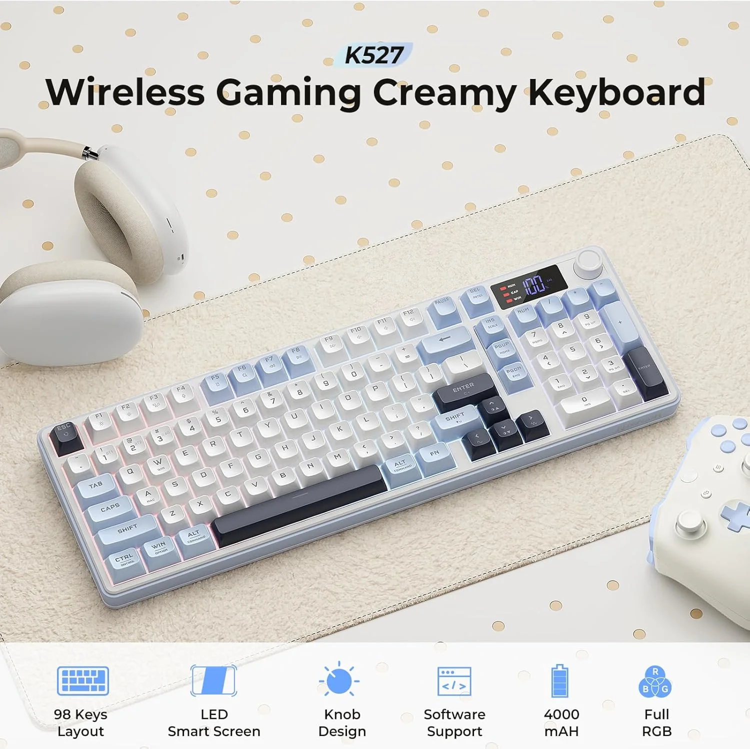 RD KEYBOARD (K527-PRO) ARIA PRO WHITE BLUE & WHITE GREY BLACK