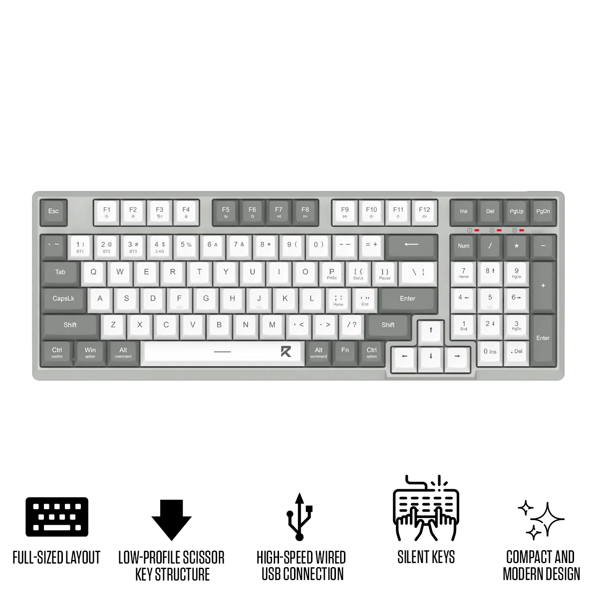 RD WIRED OFFICE KEYBOARD (BK-7113) SCISSOR MECHANISM WHITE-GRAY